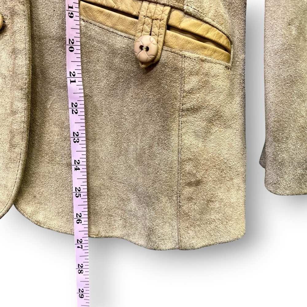 Vintage Suede Leather Blazer Women 11/12 Tan Argentina Equestrian Elbow Patch - Picture 8 of 8